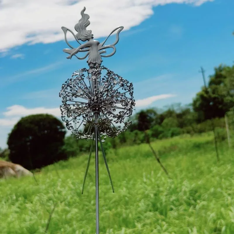 Dancing Fairy Statue Metal Dandelion Elf Dandelion Sculpture Crafts Wind Spirit Dancing on Taraxacum Garden Yard Decoration