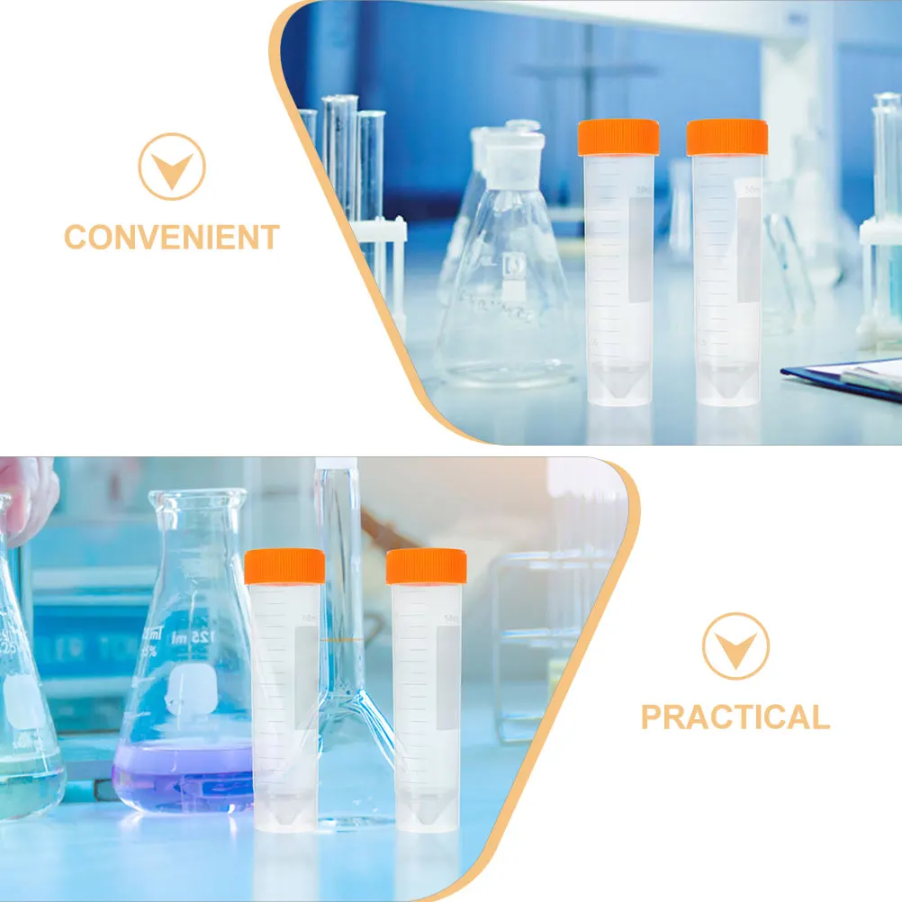 

10pcs Test 50Ml Leakproof Screw Cap Plastic For Lab Experiments Storage Vials Scientific Liquid Containers Clear Lab