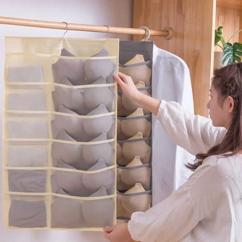 Hook Folding Underwear Socks Storage Bag Double Sided 15/24/30/36 Grids Multifunction Clear Hanging Bra Clother Organizer Hanger