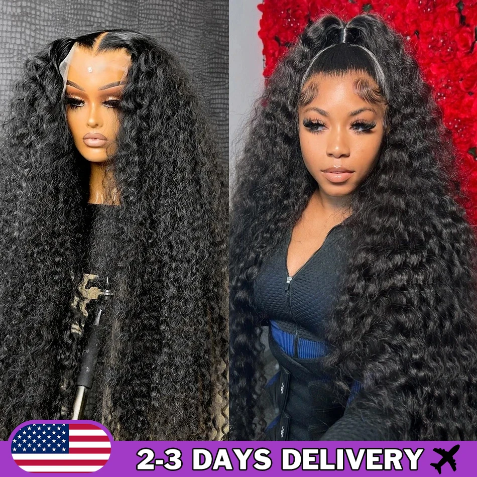 Curly Deep Wave Frontat Wig Human Hair Pre Plucked Bleached Knots 13x4 Transparent Lace Front Wigs Brazilian with Baby Hair 180%