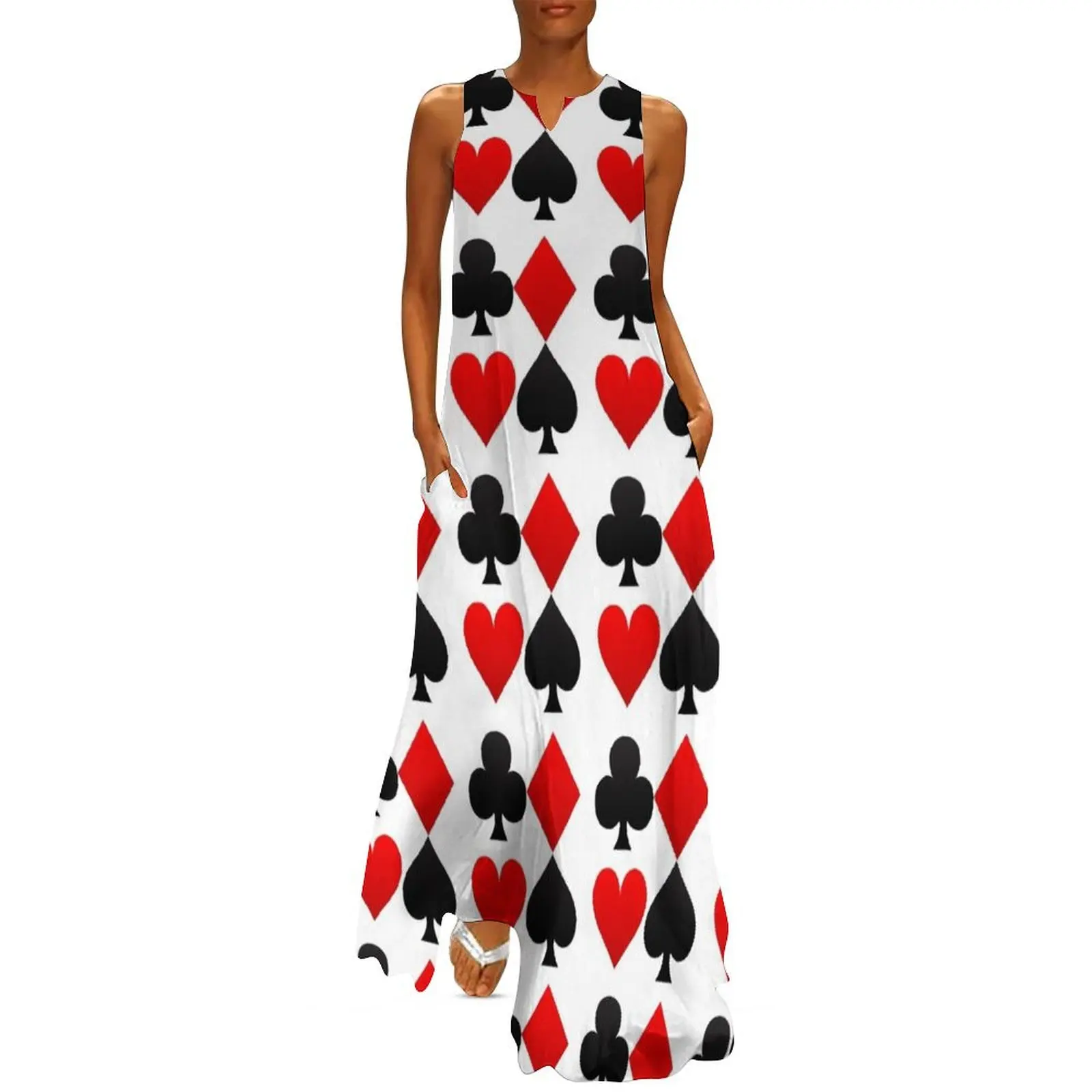 

Hearts Diamonds Clubs Spades Playing Card Long Dress Prom gown long sleeve dresses