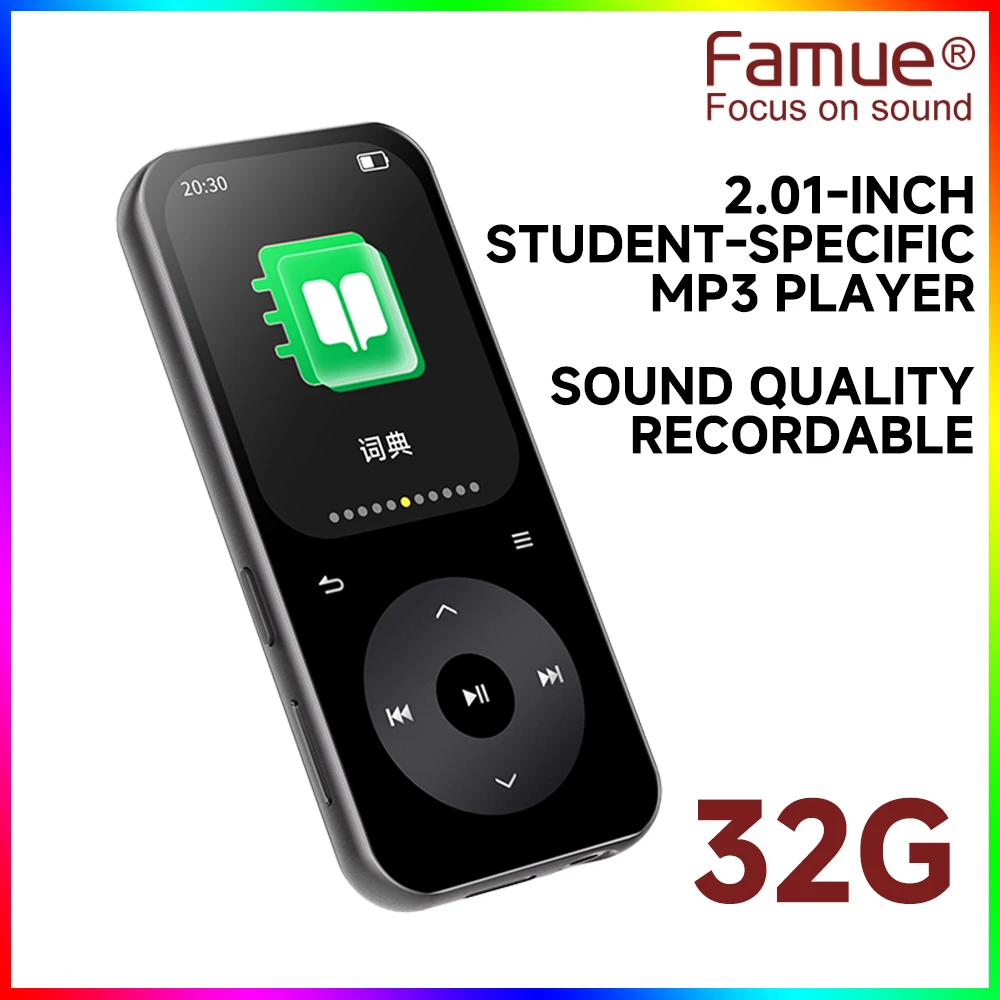 مشغل MP3 محمول جديد 2025 للطلاب مع بلوتوث 5.4، صوت بدون فقدان، شاشة عالية الدقة 2.01 بوصة، عمر بطارية طويل 35 ساعة