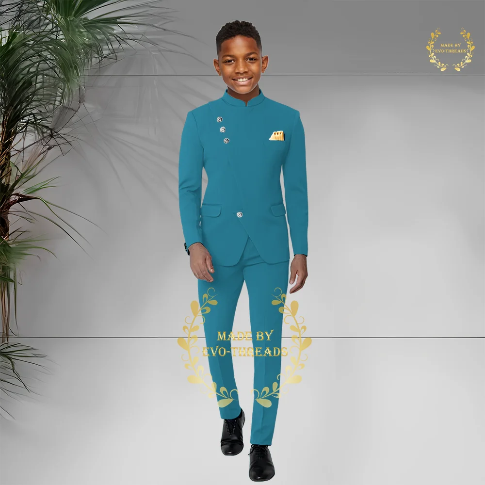 Boys' formal 2-piece suit (jacket+pants) African/Indian stand collar blazer wedding ball party birthday gift custom kids tuxedo