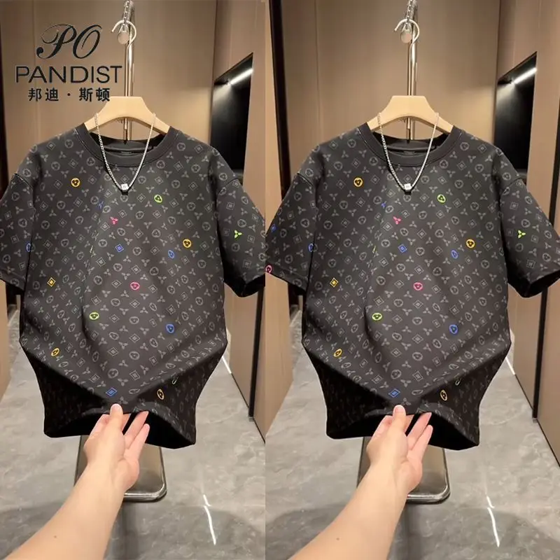 New full-printed men's short-sleeved T-shirt trendy brand casual pullover slim-fitting half-sleeved T-shirt