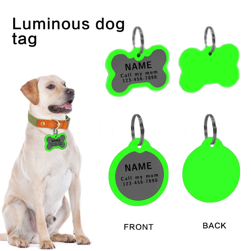 Light Luminous Neck Ring Personalized Engraving Anti-lost Dog ID Tag Customized Cat Collar Resin Luminous Material Night Safety