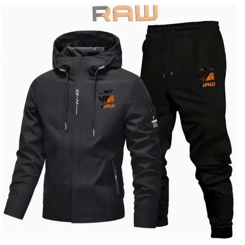 

2pcs Men'S Softshell Jacket and Pants Set | Hooded, Non-Stretch Fabric, Print Pattern, Casual Style, Perfect for Fall/Winter