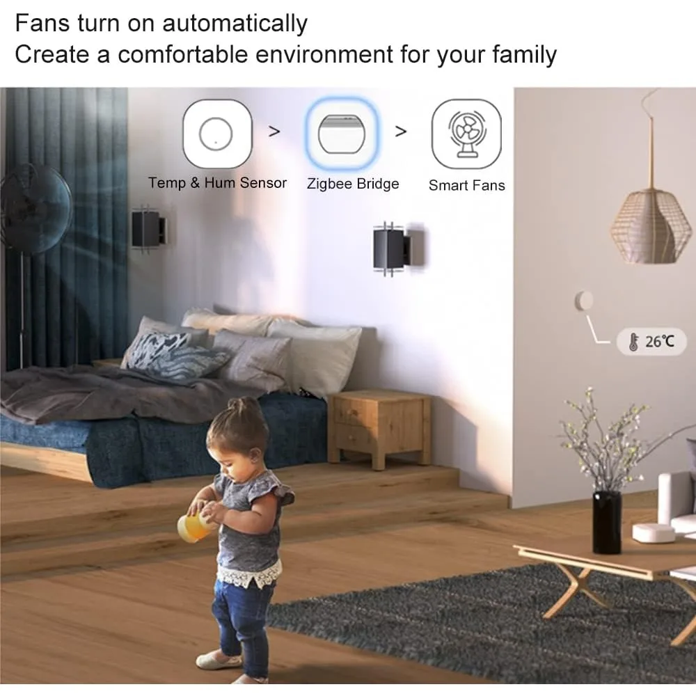EWeLink ZigBee Mini Indoor Temperature and Humidity Sensor Hygrometer with Alert Compatible with Alexa Google Home Smarthings