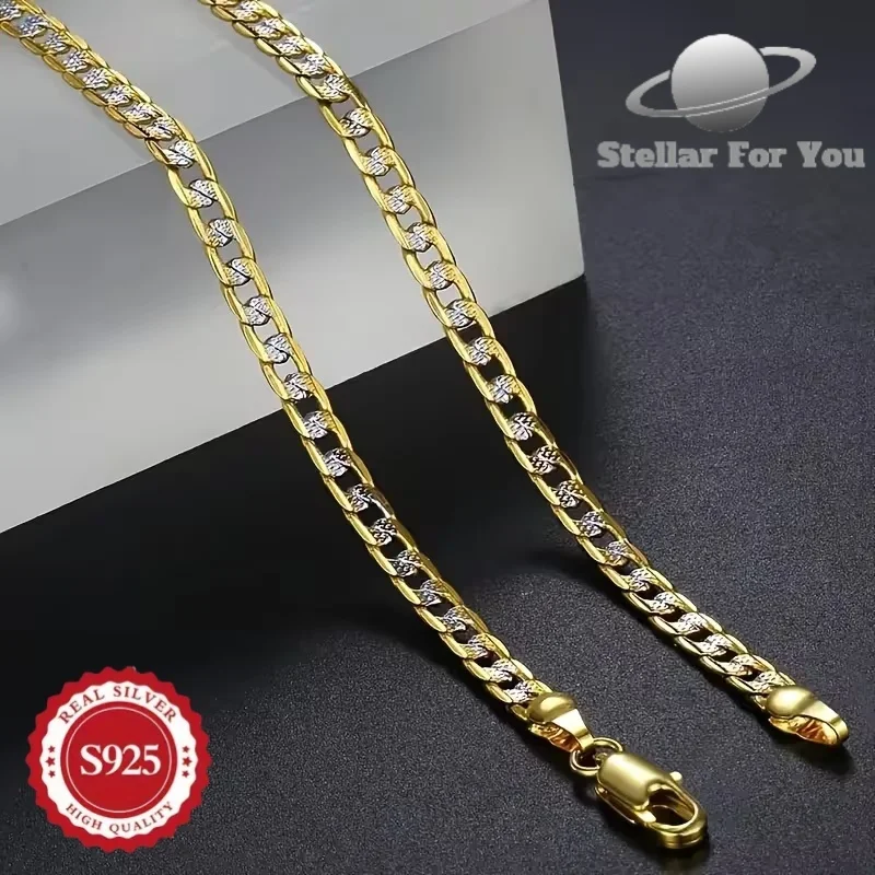24K Gold-Plated 925 Sterling Silver Two-Tone Cuban Link Necklace, Handcrafted, Fade-Resistant, Ideal Gift for Men, Women, Wives, Girlfriends and Mothers for Anniversaries, Birthdays and Special Occasions, Hypoallergenic, Buy Three Get One Free