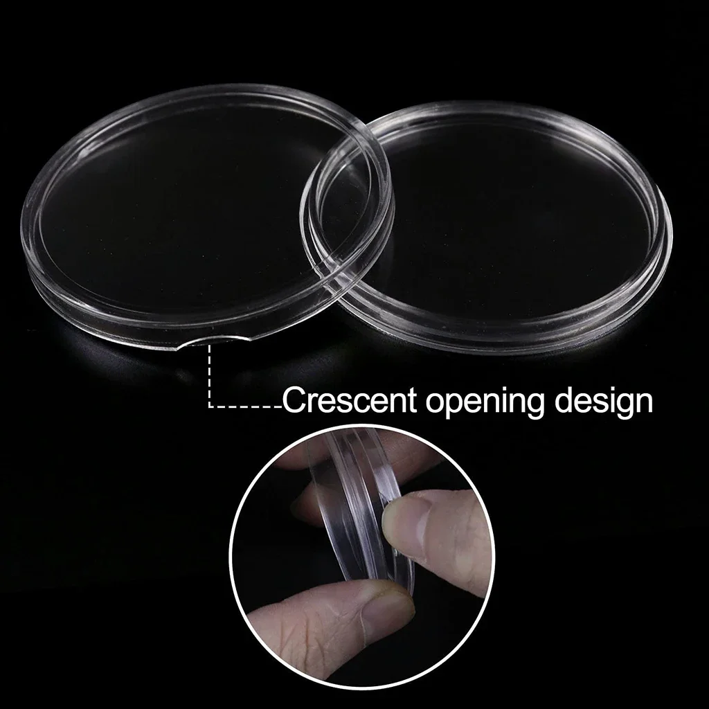 10Pcs 46mm Clear Coin Capsule Holder Storage Box Case with 16/20/25/27/30/35/40mm Black Gaskets for Medal Coin Collection