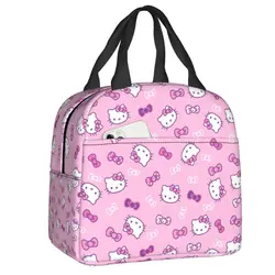 Bolsa de almuerzo aislada personalizada Hello Kitty para Picnic al aire libre, enfriador térmico portátil, caja Bento, contenedor de alimentos, bolsas de mano