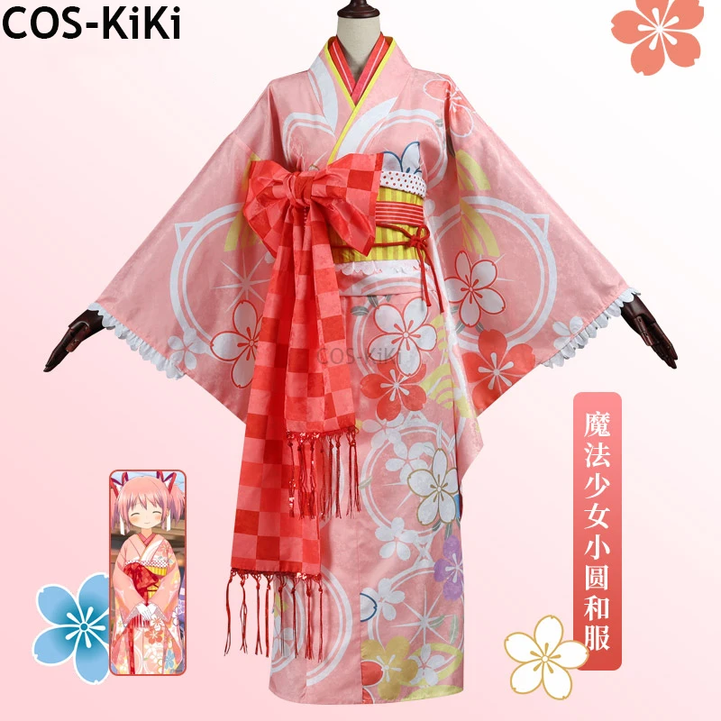 

COS-KiKi Puella Magi Madoka Magica Kaname Madoka Kimono Bathrobe Lovely Cosplay Costume Halloween Party Role Play Outfit Women