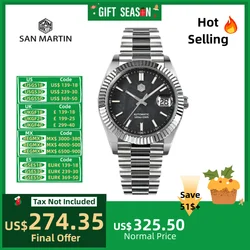 San Martin Retro DATE JUST V2 40mm Men Watch Luxury Automatic Mechanical Watches Sapphire Cyclops 10Bar Luminous BGW-9 SN0059-2