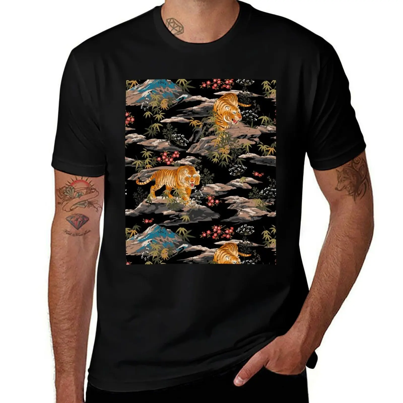 

Japanese Tiger Floral T-Shirt t shirts for man cotton man t shirts high quality luxury brand T-Shirt