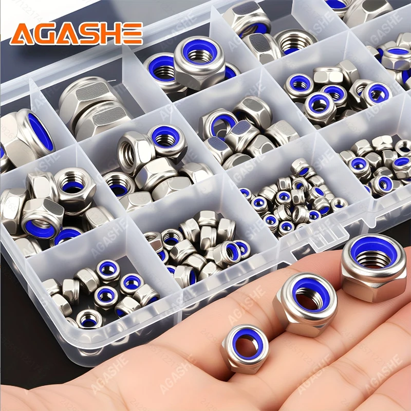 230pcs Steel Locknut Kit: Metric Nylon Insert Locknuts (M3-M12), Fully Threaded, for Bolts in Various Environments.