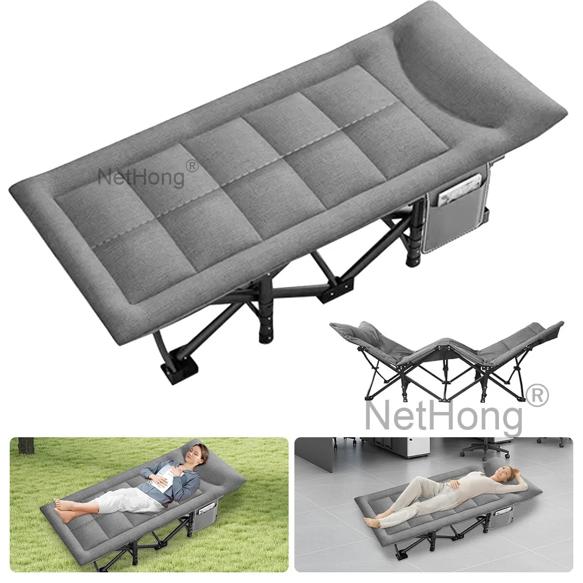 Sillón reclinable, silla plegable reclinable para jardín, cama ajustable para invitados, color gris, Reino Unido