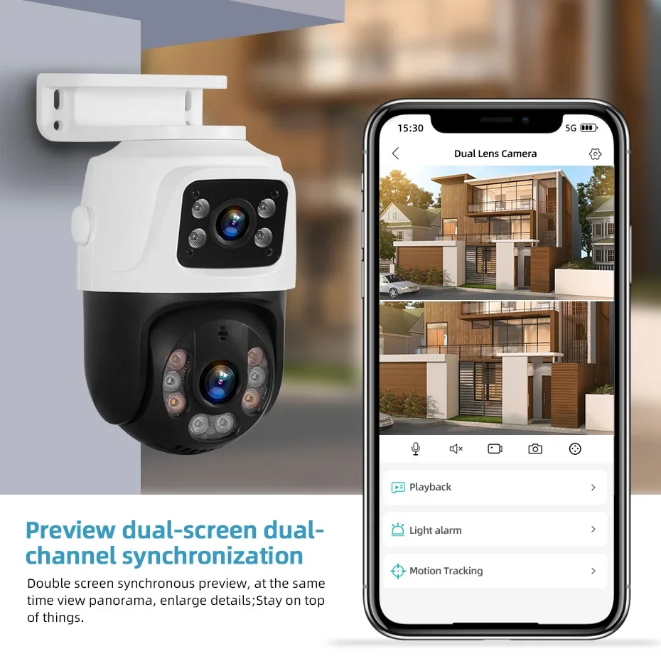 Outdoor Dual Lens 4K 8MP POE PTZ IP Camera Home Security Camera Video CCTV Surveillance Onvif ICSEE Camera Dual Lens Dual-Screen
