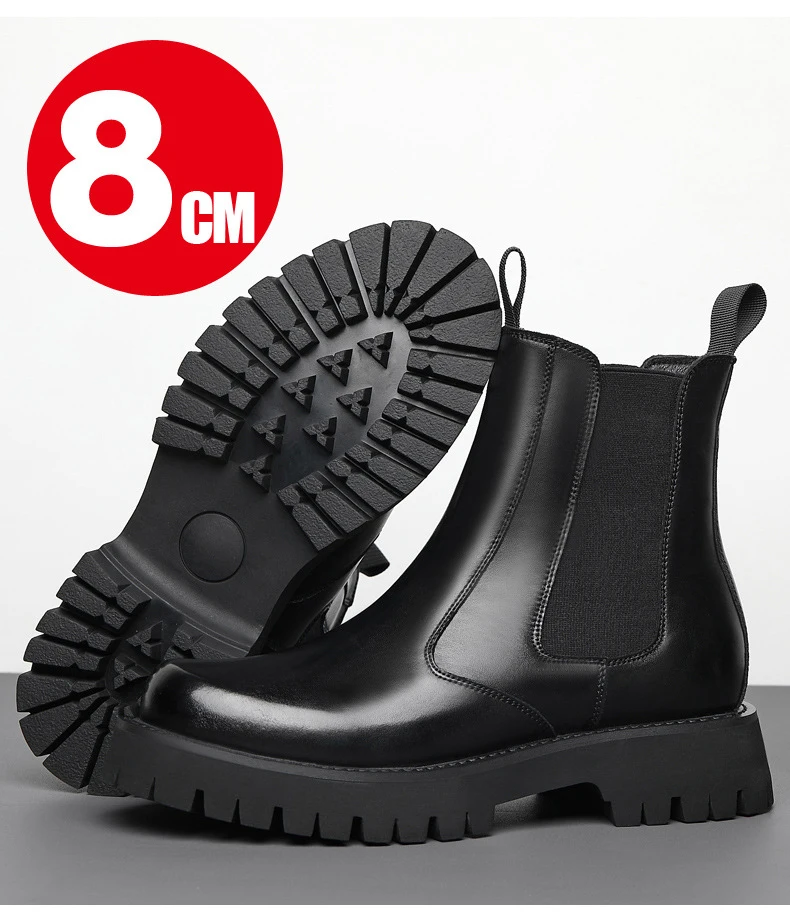 2025 Winter Männer Chelsea Gummi Stiefel Unsichtbare Ferse Männer Angehoben Stiefel Männer Leder Plattform Stiefel Höhe Zunehmende – Detail 8
