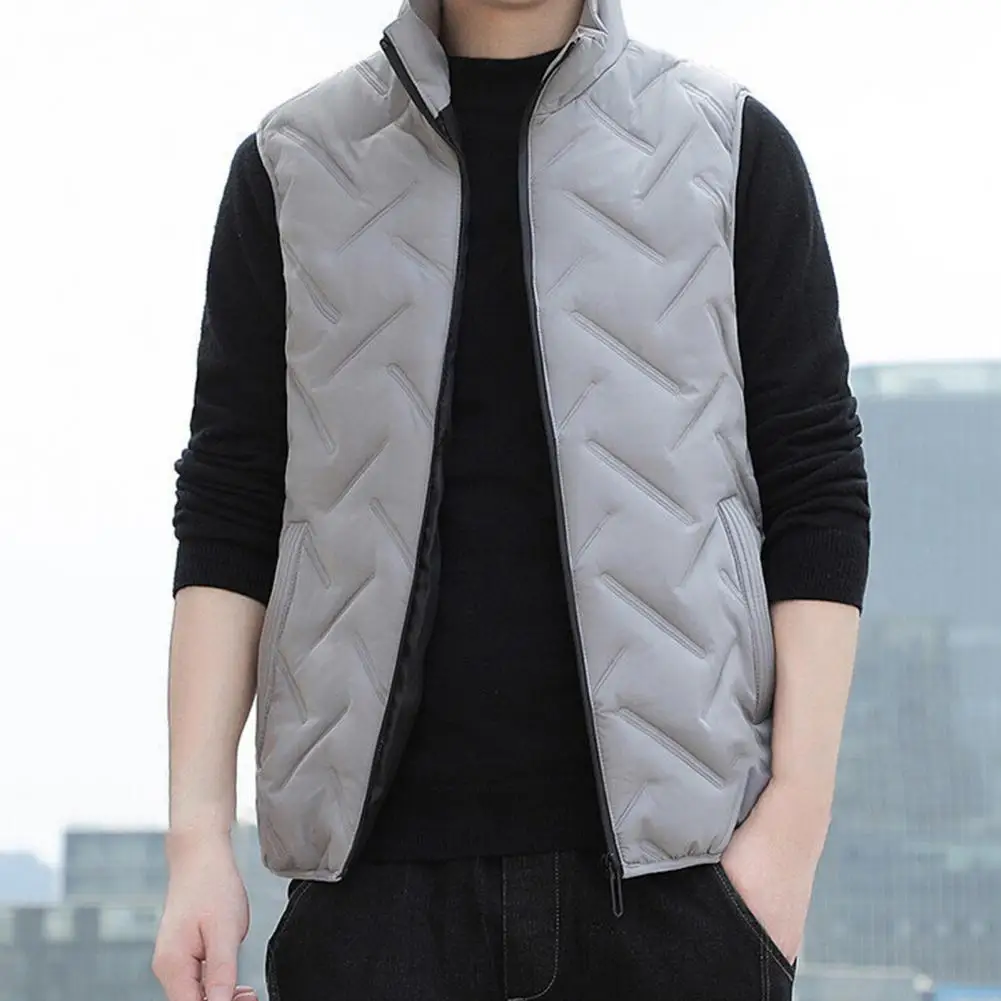 Trendy  Sleeveless Jacket Super Soft Zipper Pockets Waistcoat Cotton Padded Skin-Touch Men Waistcoat Streetwear