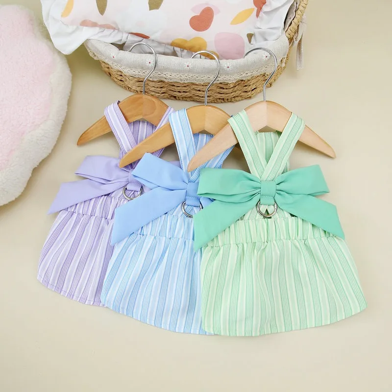 

Pet Ruffle Traction Dress Summer New Dog Clothes Teddy Classic Stripe Dress Puppy Pretty Camisole Dog Products