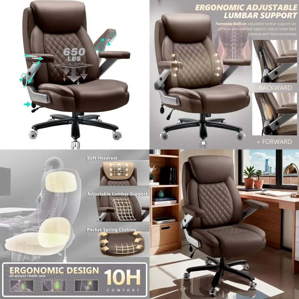 Heavy Duty Large Office Chair 650LBS Capacity with 5D Flip Arms, High Back Ergonomic Computer Chair for Big and Tall, Pocket Spr