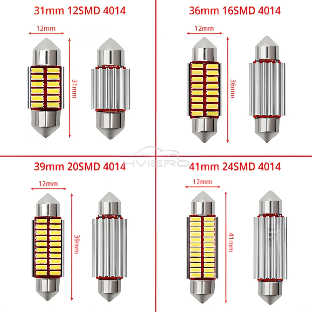 1/2/4/10pcs C5W C10W 자동차 Led 화이트 페스툰 4014 울트라 브라이트 돔 라이트 자동 인테리어 독서 램프 트렁크 번호판 전구 12V 썸네일 6