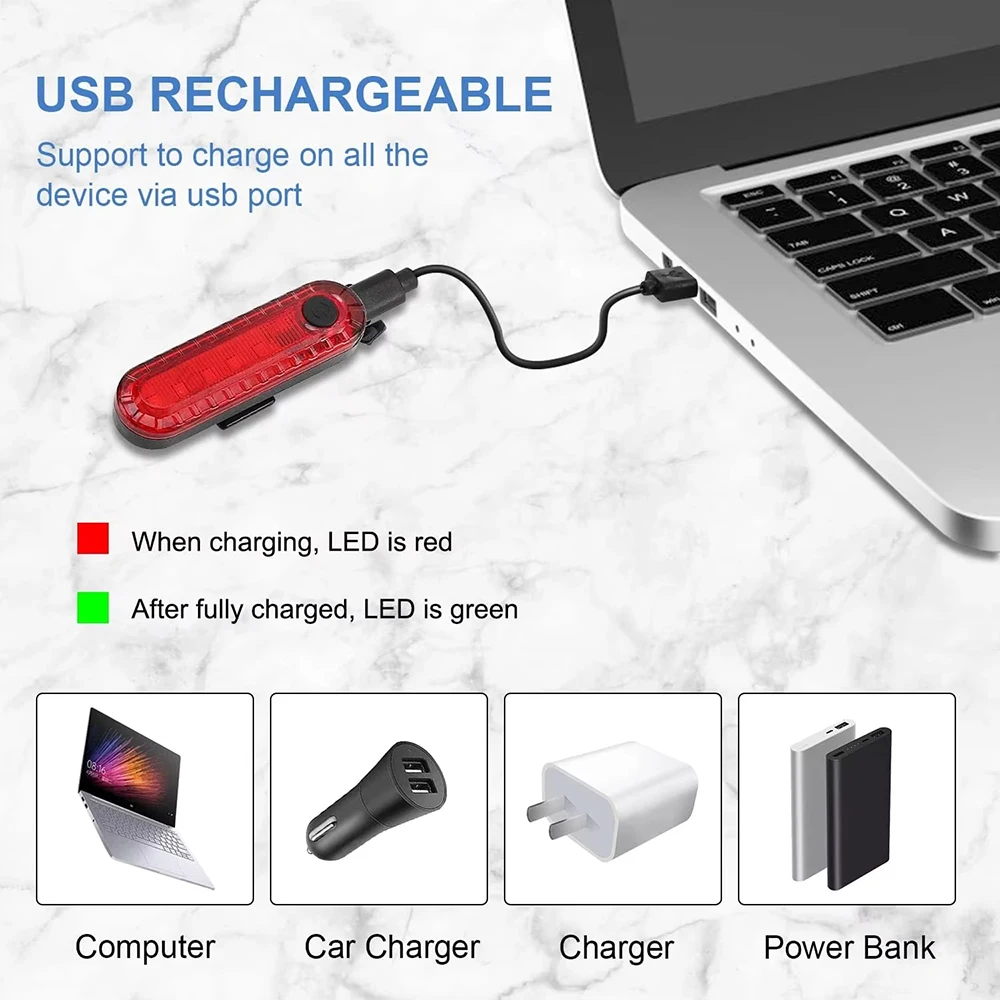 Bike Rear Tail Light USB Rechargeable White Red LED Bright Bicycle Taillights Safety Warning Helmet Lights Cycling Accessories