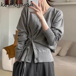 Side Lace-up Tunic Cardigan V-neck Single Breasted Outerwears Long Sleeve Ropa Mujer 2024 Woman Cardigans Autumn Sweater