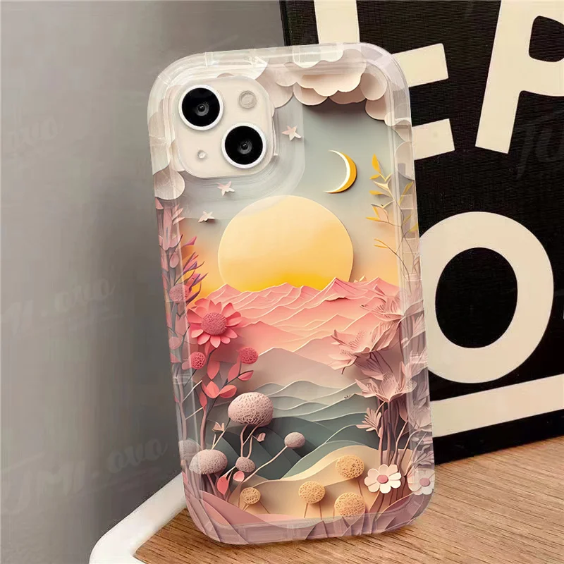 샤오미 레드미 투명 케이스, 노트 13, 12 프로 플러스, 5G, 4G, 12S, 11S, 10S, 9S, 9S, 8 프로, 12C, 10C 페이퍼 아트, 아름다운 풍경 커버