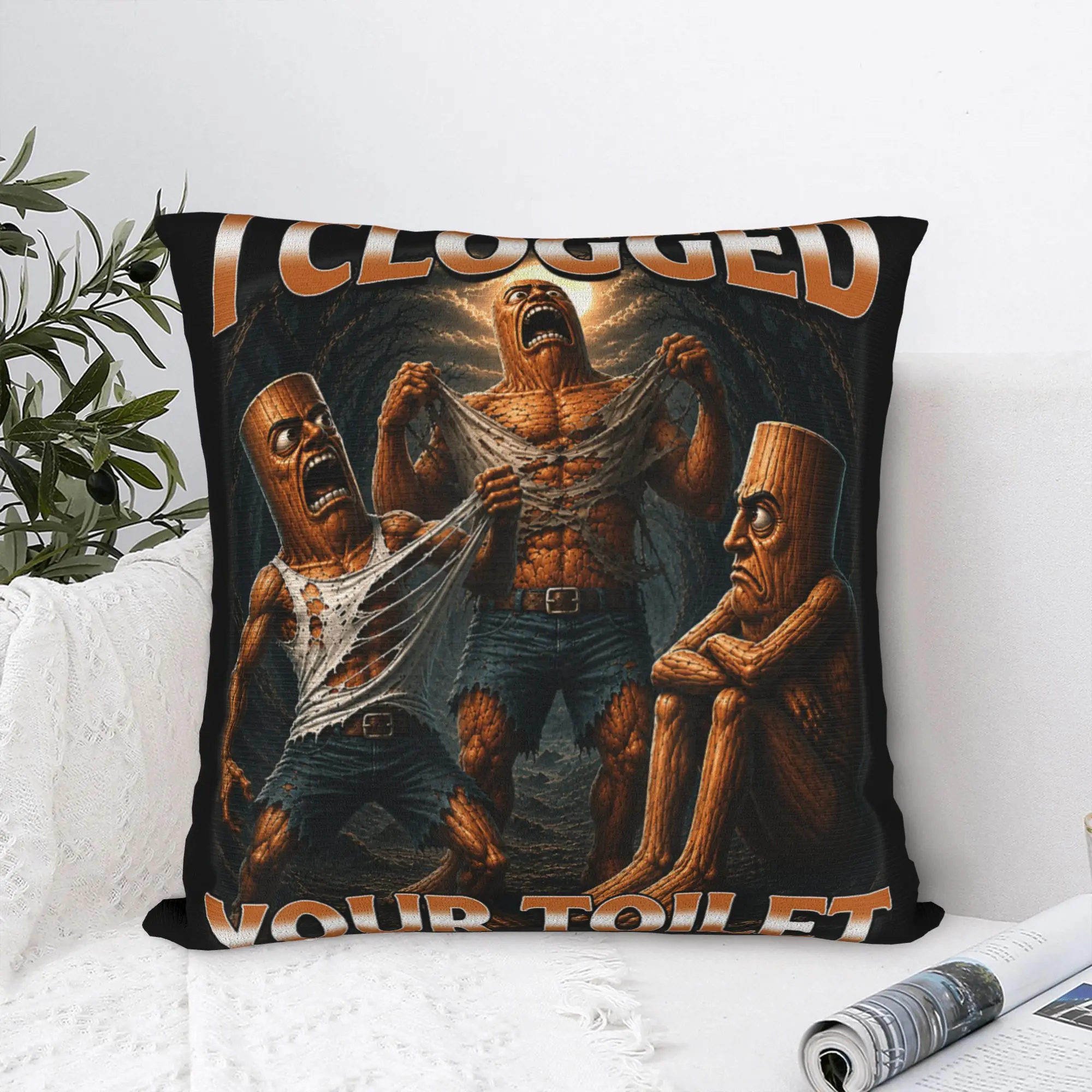 Pillow Case I Clogged Your Toilet Tung Tung Tung Sahur Meme Print  Pillow Cover For Couch Sofa Bedroom Retro Trendy Pillowcases