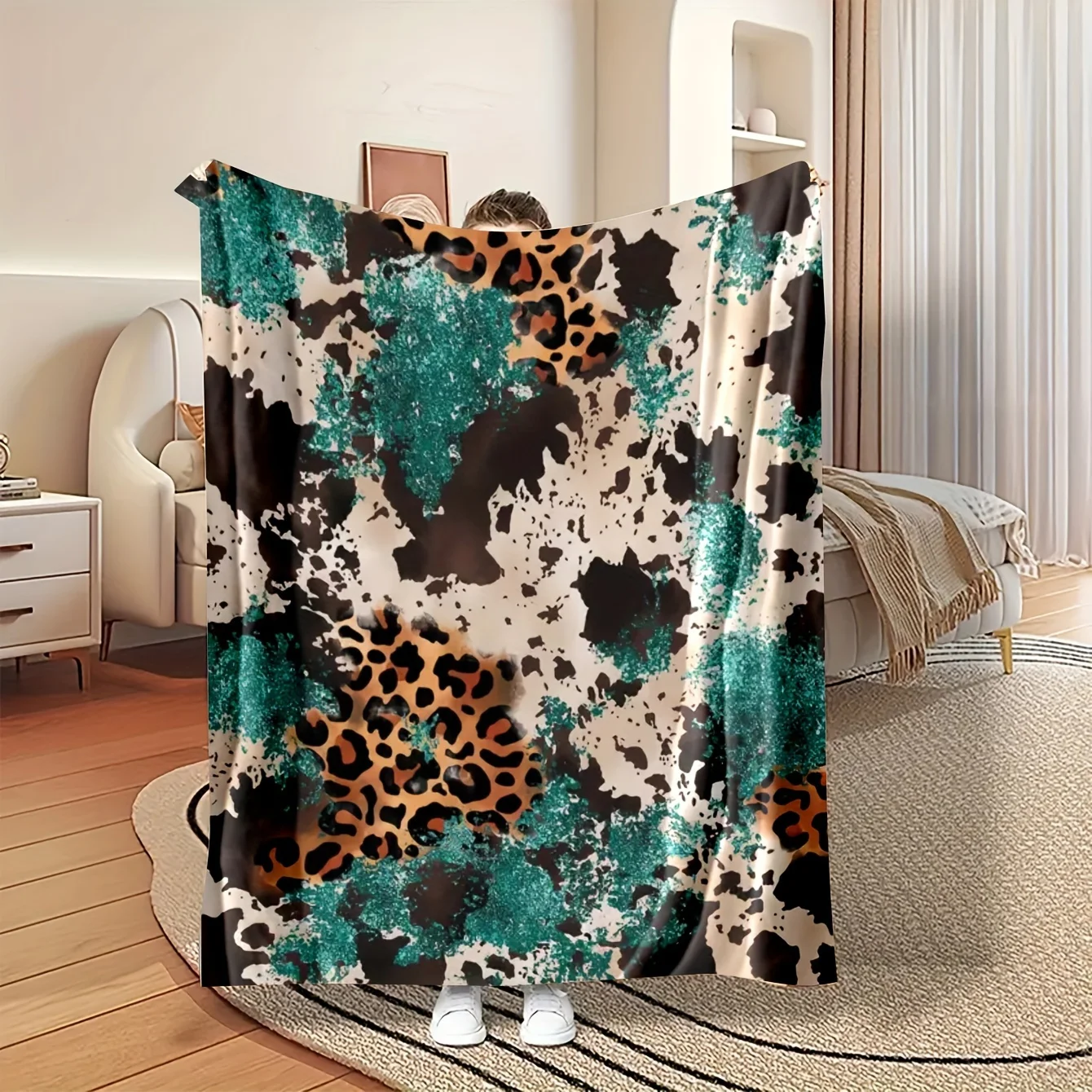 

1pc Animals Fur Printed Flannel Blanket Warm And Comfortable Air Conditioning Blanket Car Blanket Office Travel TV Sofa