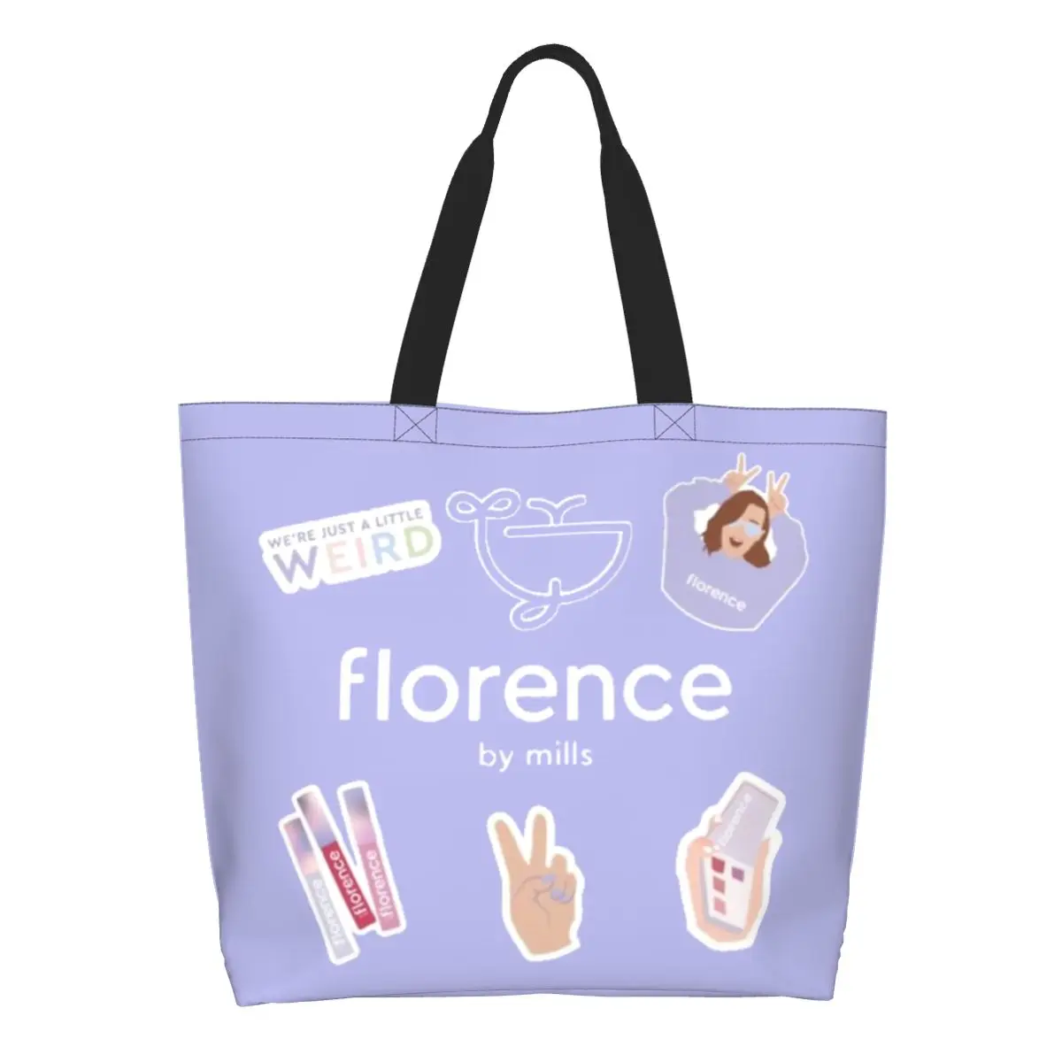 Florence By Mills Groceries Tote Shopping Bag Women Custom Canvas Shoulder Shopper Bags Big Capacity Handbag