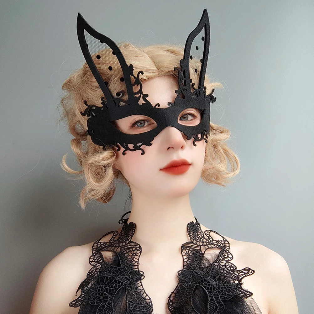 Bunny Half Face Mask Rabbit Masquerade Party Halloween Cosplay Women Prop Toy Black Ribbon Comfortable Festive Gift - Image 5
