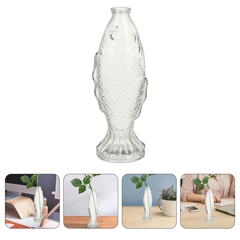 

Glass Fish Vase Bottle Modeling Flowerpot Water Glasses Container Wishing Empty Bottles Wood Drift Office Plants Decor