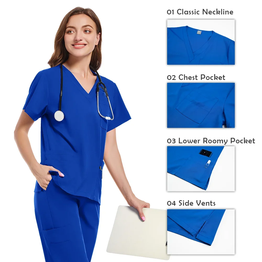 Scrubs Uniform Suit Short Sleeve V-neck Tops+jogger Pants Set Nursing Uniform Women Multicolor Pet Doctor Scrub Medical Workwear
