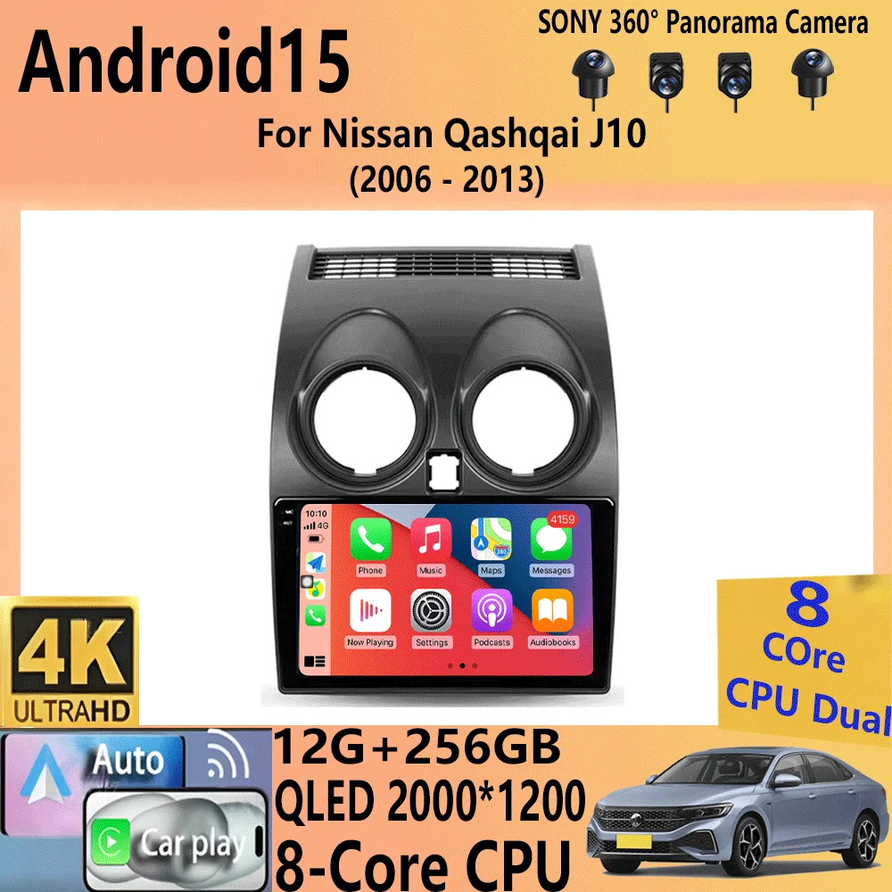 

Автомобильный радиоприемник Android 15, беспроводной CarPlay Auto для Nissan Qashqai J10 2006 2007 2008-2013, 4G, мультимедийный видеоплеер, стерео GPS 2din