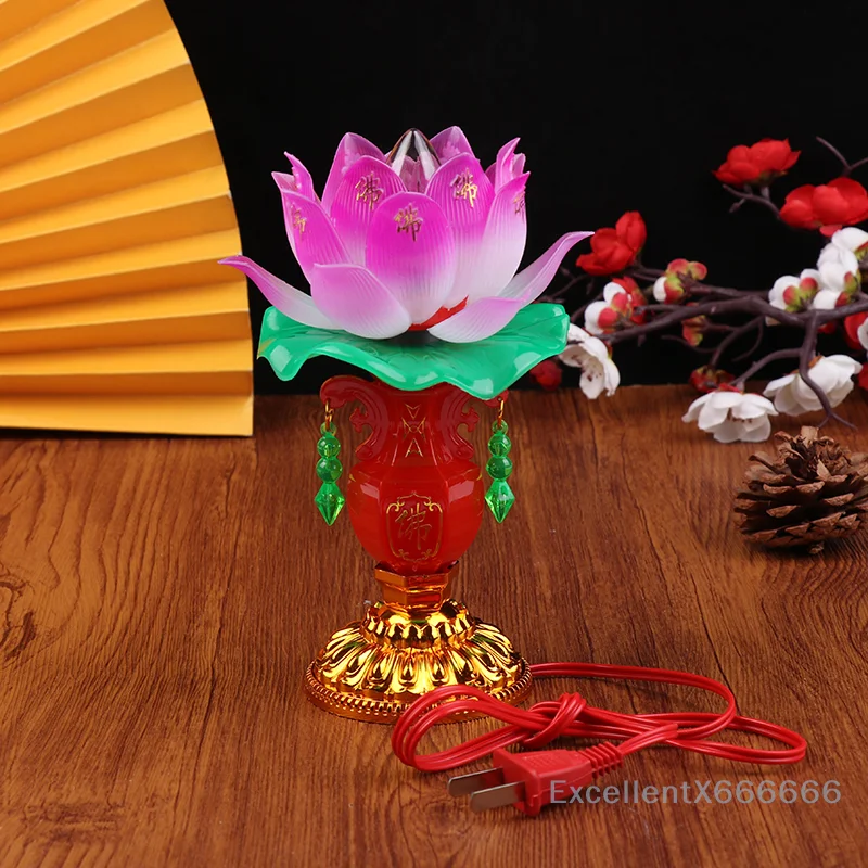 

1Pc LED Lotus Buddhist Lamp Buddhism Faith Suppy Buddhism Prayer Lights For Home Meditation Worship Buddhism Temple