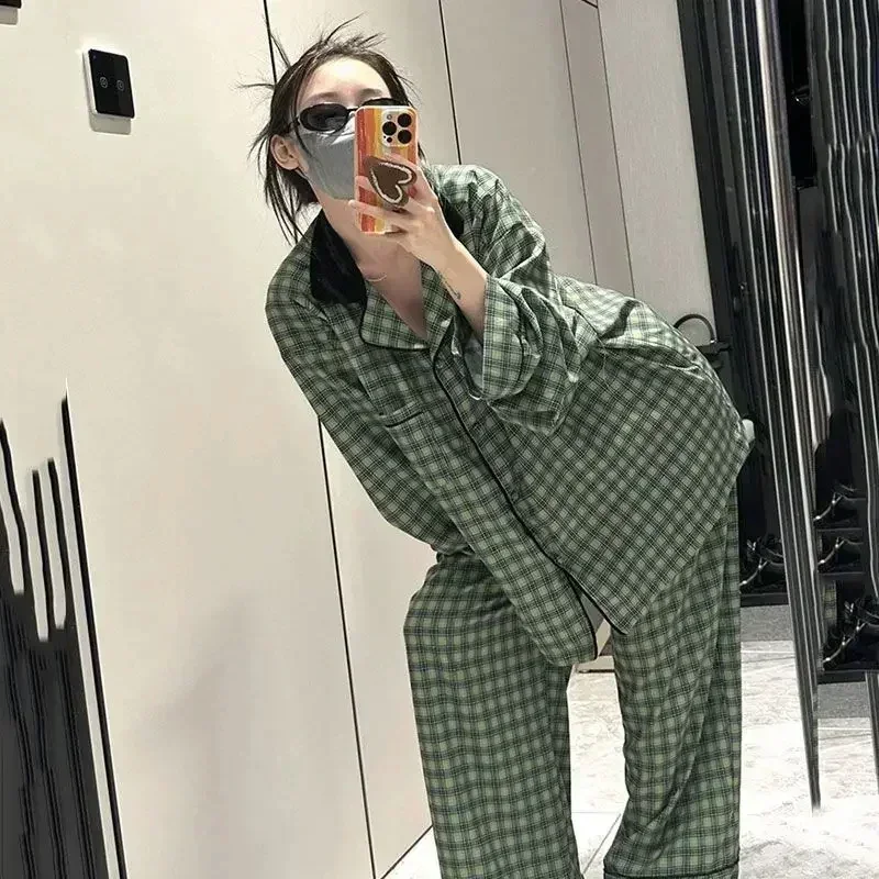 Print Pajama Set Korean Fashion Long Sleeve Tops Trousers Pyjamas Set Sleepwear Home Loungewear Cute Autumn Pj Sets for Women