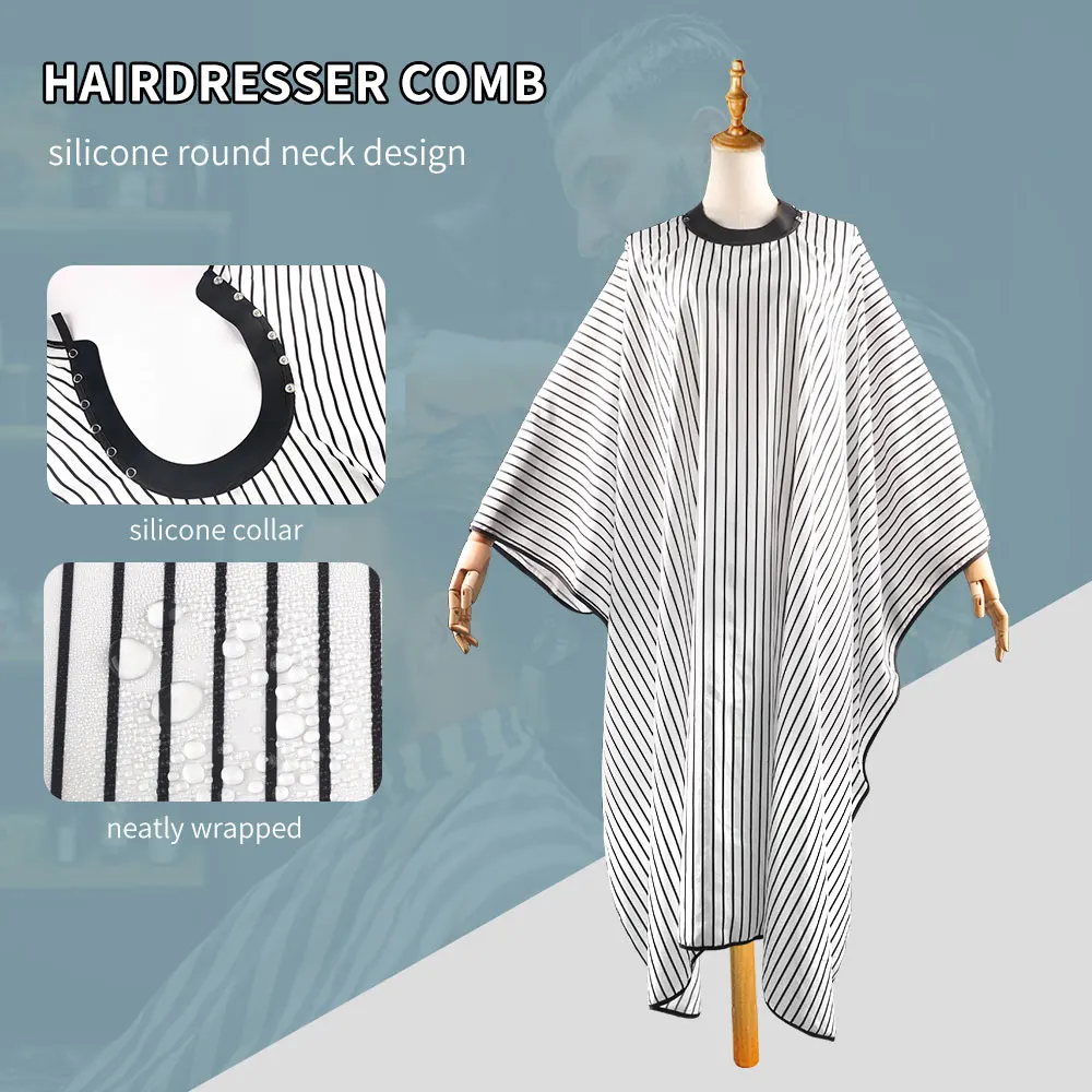 Silicone Neck Hairdressing Cape Professional Hairdresser Barber Cape Hair Cutting Waterproof Stripe Hair Cape Salon Apron