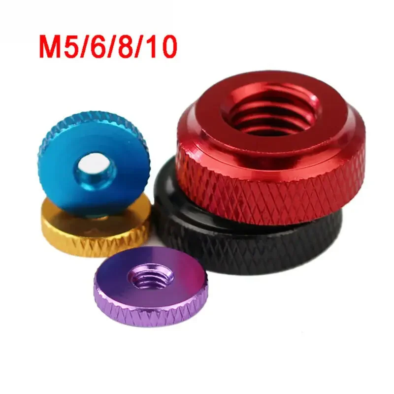 1Pcs Through Hole Nut M5 M6 M8 M10อลูมิเนียม Knurled Thumb Nuts บาง/สูงประเภท Hand Grip ลูกบิด Step Nut