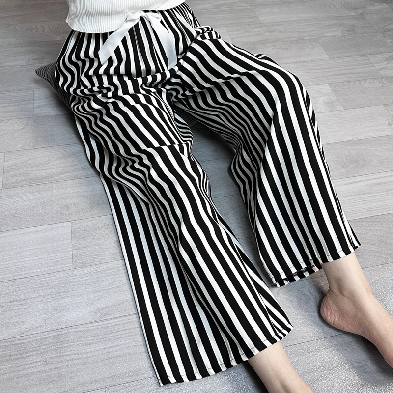 Thin Wide Leg Cotton Silk Sleepwear Pants Women Summer Home Clothes Mosquito Proof Beach Wear Casual High Waist Trousers