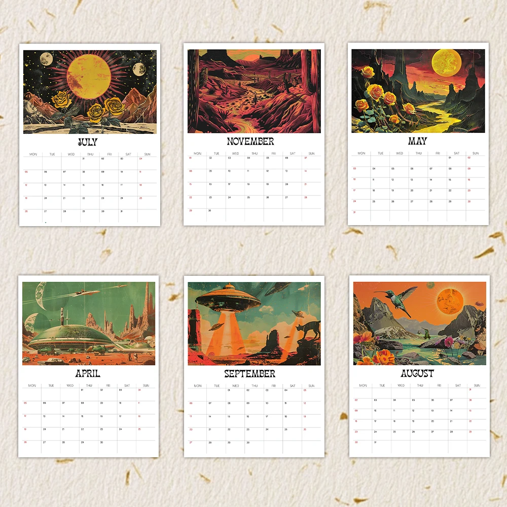 قطعة واحدة من تقويم الحائط 2026، فن الفضاء، تصميم خيال علمي واقعي، 12 أنماط فريدة، هدية مثالية لأعياد الميلاد والعطلات