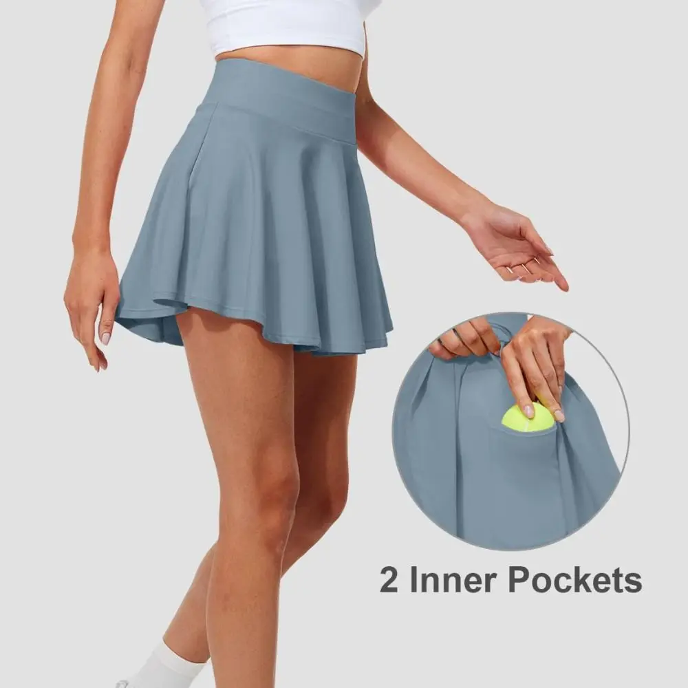 Pleated Tennis Skirts Tummy Control Built-in Shorts High Waisted Skirts 2 in 1 Design Moisture Wickin Athletic Skirts Training view 5