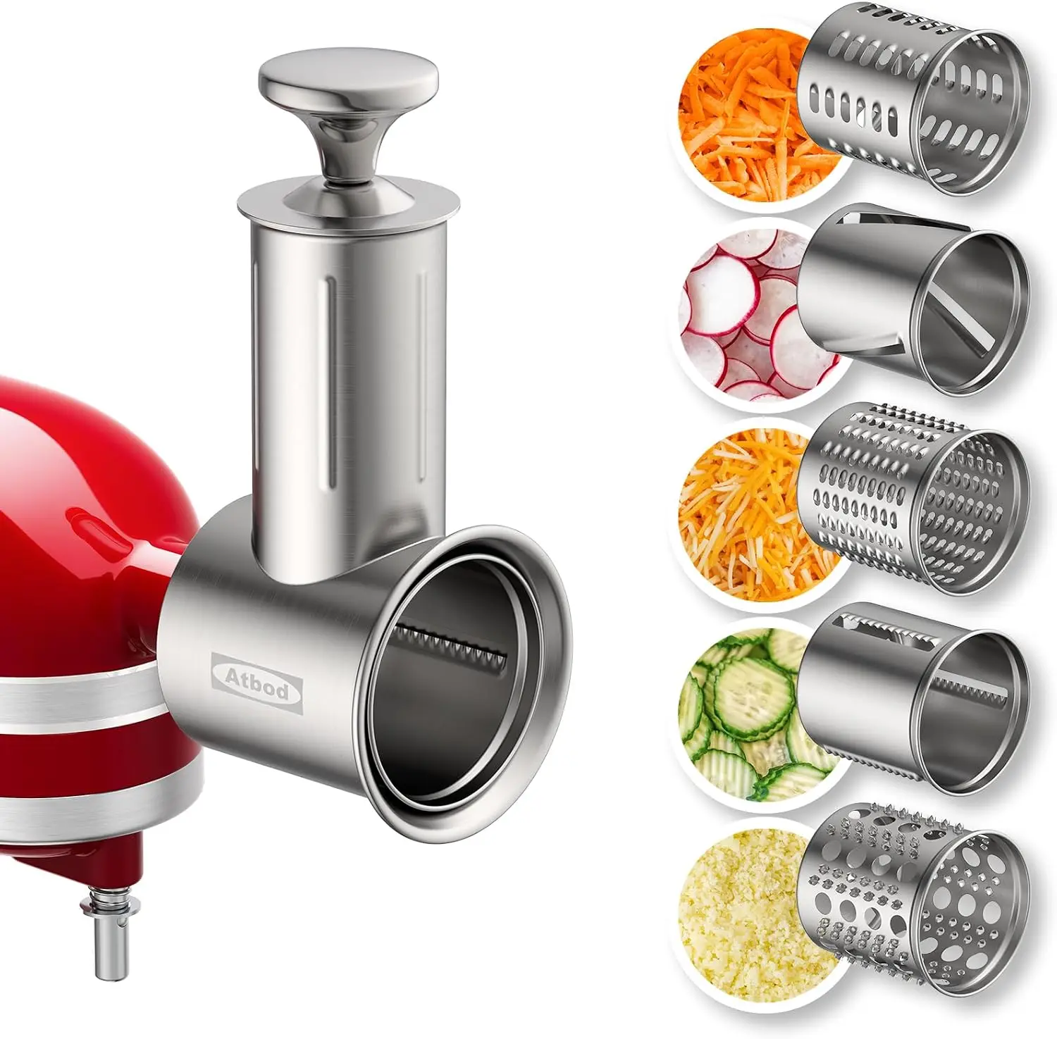 Stainless Steel Slicer Shredder Attachment for KitchenAid Stand Mixer, Cheese Grater Attachment for KitchenAid with 5 Blades, Di