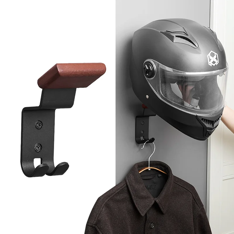 

Helmet Rack Wall Mount Wooden & Carbon Steel Rust-Free 6.1/10.04 inch for Motorcycle Garage