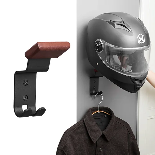 Imagen 1 del producto Soporte de pared para casco, de madera y acero al carbono, sin óxido, 6,1/10,04 pulgadas, para garaje de motocicletas