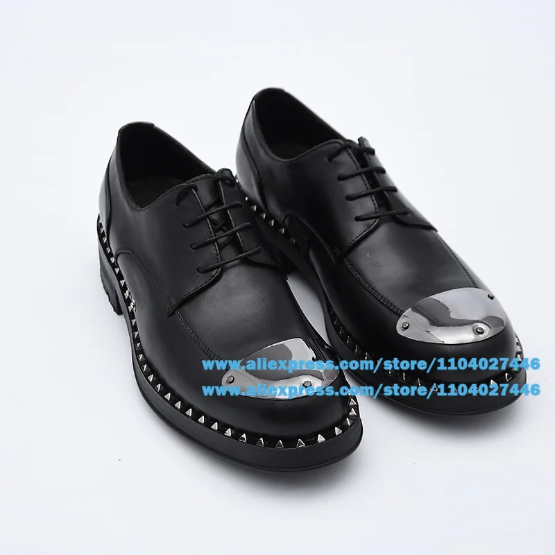 Metal Toe Rivets Trim Men's Shoes Novelty Stylish Lace-Up Casual Wear-Resistant Shoes Trendy Luxury Handmade Shoe Men's Shoes