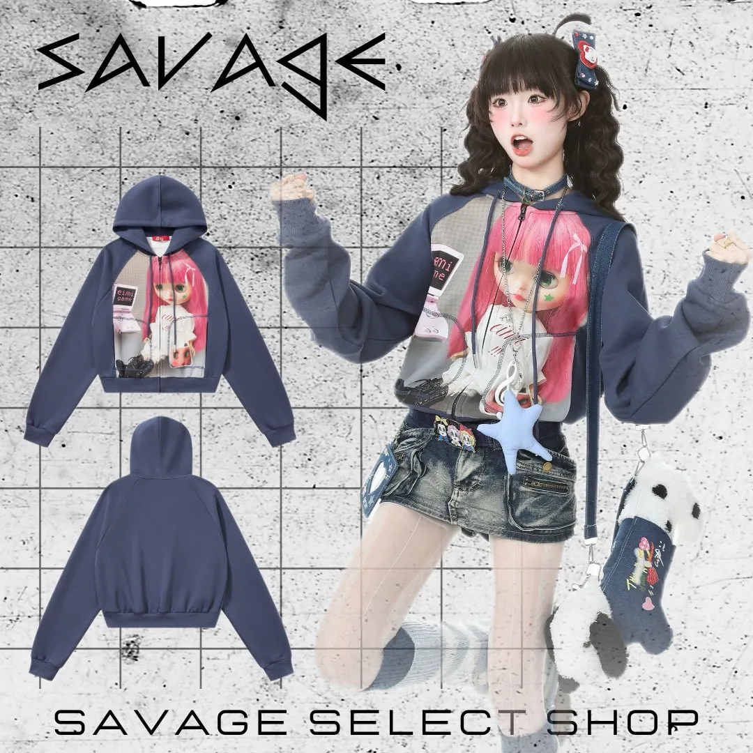 

Hip Hop Cute Sweet Doll Hoodies Women Zipper Jackets Casual Korean Female Loose Fit Sweatshirt Harajuku Gothic Y2k Clothes