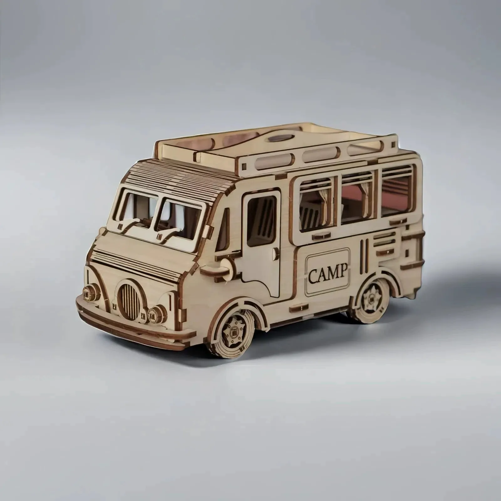 3d Puzzle Toy Wooden Camping Car Model Travel Style Wooden Assembled Car Model Interactive Creative Diy Toy Gifts For Family