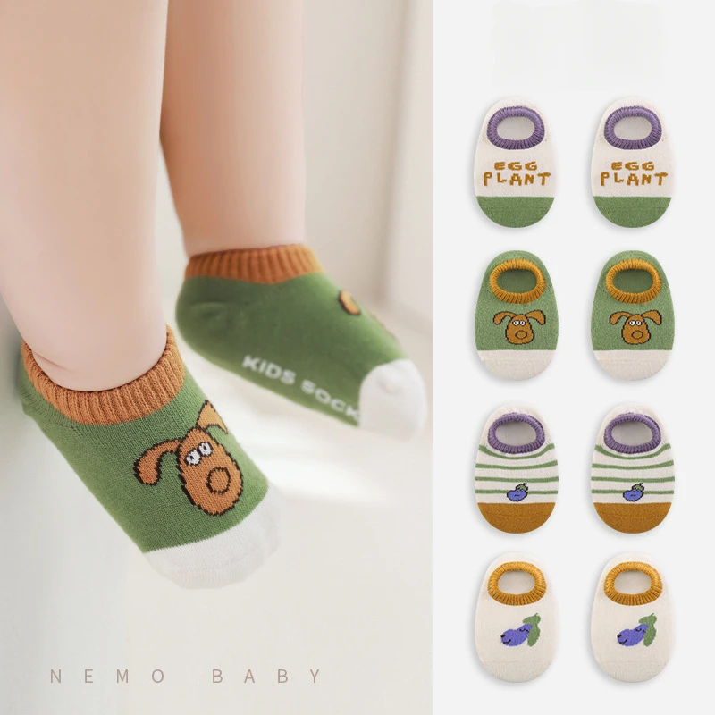 4 Pairs Baby Floor Socks Spring Autumn Breathable Baby Walking Anti Slip Thin Boat Sock for Boys Girls Short Tube Cotton Socks