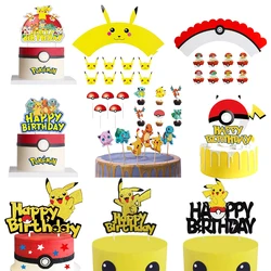 24pack Pokemon Cake Topper Happy Birthday Party Supplies Pikachu Cake Cupcake Toppers Cake Flag for Baby Shower Party Decoration